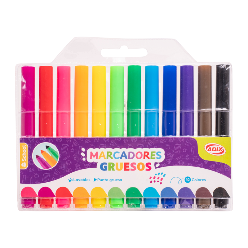 Marcador Grueso 12 Colores ADIX - Imagen 1 - Insumos Arcadia